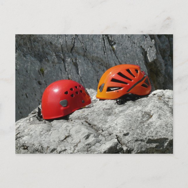 Climbing Helmets on a Rock Postcard (Front)