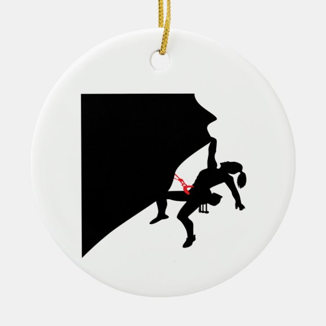 Climbing Mountain Girl Black Silhouette Ceramic Tree Decoration (Front)