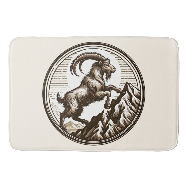 Climbing Mountain Goat Capricorn Birthday Zodiac Bath Mat (Front)
