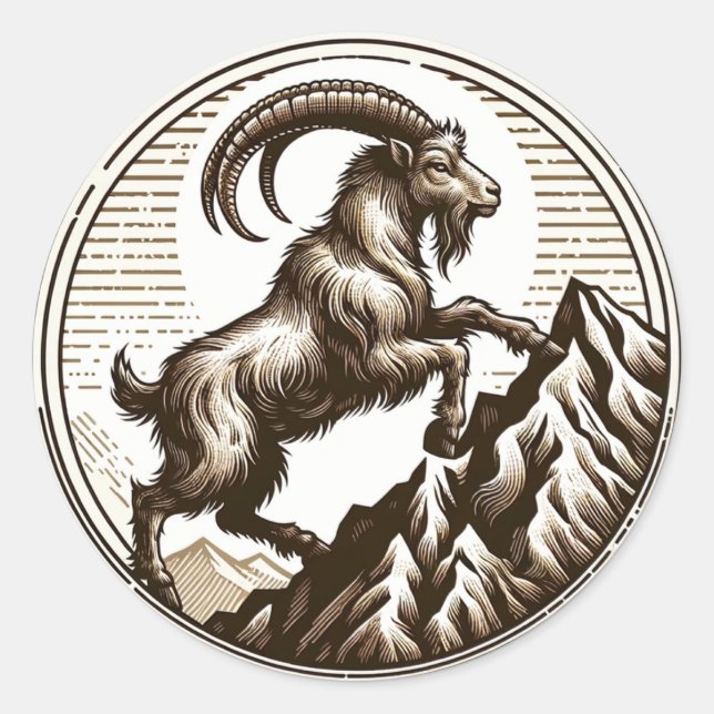Climbing Mountain Goat Capricorn Birthday Zodiac  Classic Round Sticker (Front)