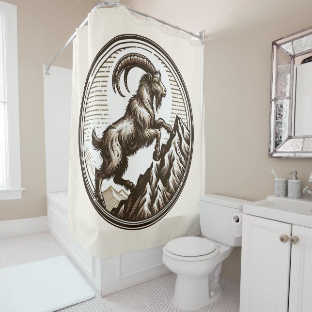 Climbing Mountain Goat Capricorn Birthday Zodiac Shower Curtain (In Situ)