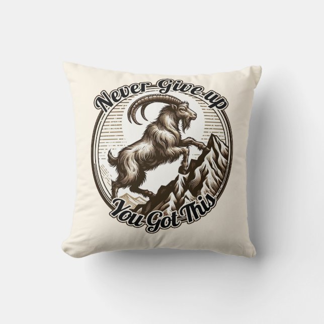 Climbing Mountain Goat Capricorn Never Give Up  Cushion (Front)