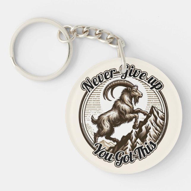 Climbing Mountain Goat Capricorn Never Give Up  Key Ring (Front)