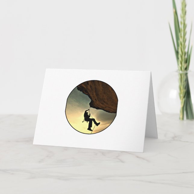 Climbing mountain man at sunset card (Front)