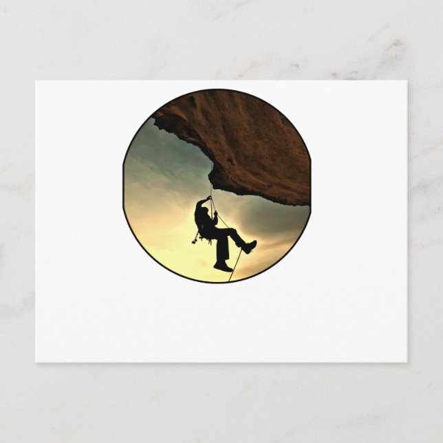 Climbing mountain man at sunset postcard (Front)