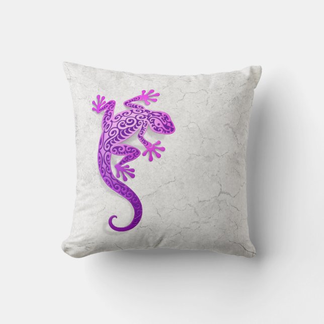 Climbing Purple Gecko on a White Wall Cushion (Front)