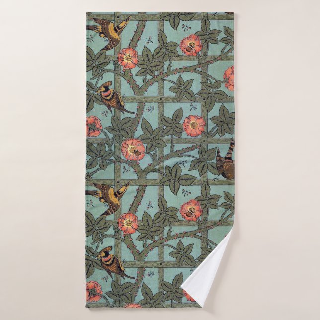 Climbing Rose & Small Bird, William Morris Bath Towel (Bath Towel)
