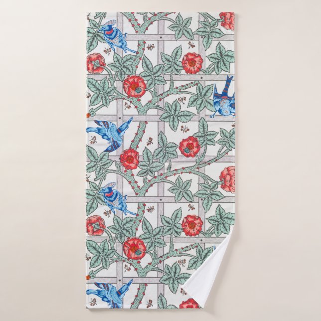 Climbing Rose & Small Bird, William Morris Bath Towel (Bath Towel)