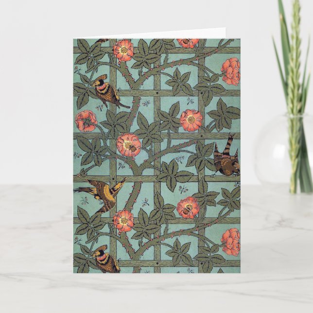 Climbing Rose & Small Bird, William Morris Card (Front)