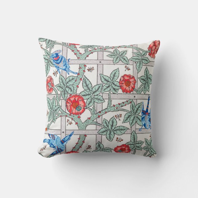 Climbing Rose & Small Bird, William Morris Cushion (Front)