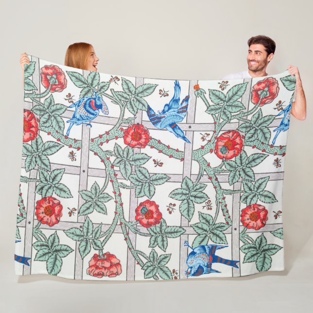 Climbing Rose & Small Bird, William Morris Fleece Blanket (In Situ)