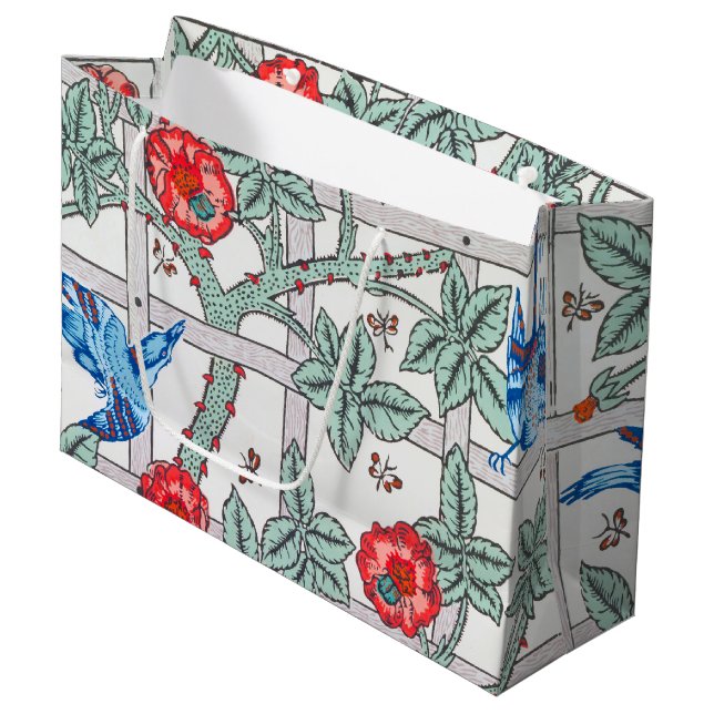 Climbing Rose & Small Bird, William Morris Large G Gift Bag (Front Angled)