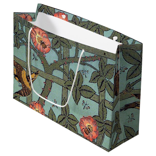 Climbing Rose & Small Bird, William Morris Large G Gift Bag (Front Angled)
