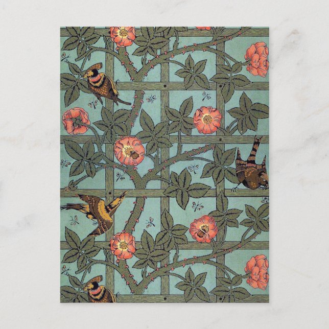 Climbing Rose & Small Bird, William Morris Postcard (Front)