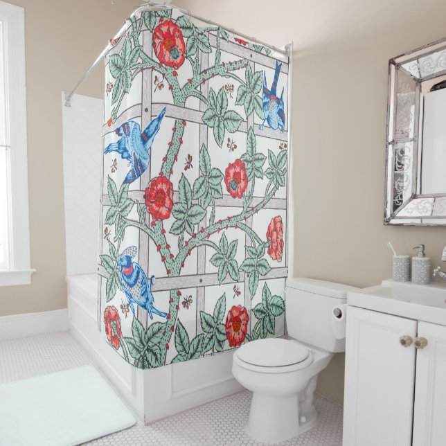 Climbing Rose & Small Bird, William Morris Shower Curtain (In Situ)