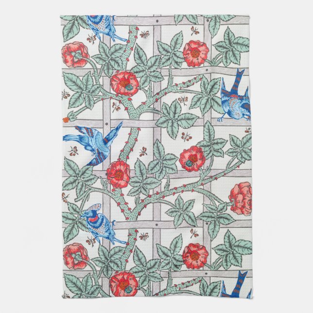 Climbing Rose & Small Bird, William Morris Tea Towel (Vertical)