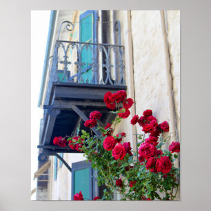 Climbing Roses, Rustic Hotel Balcony Poster