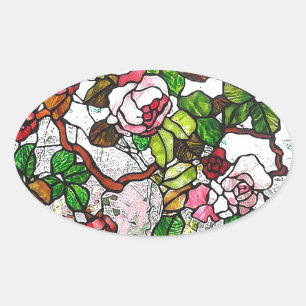 Climbing Roses - stained glass Oval Sticker