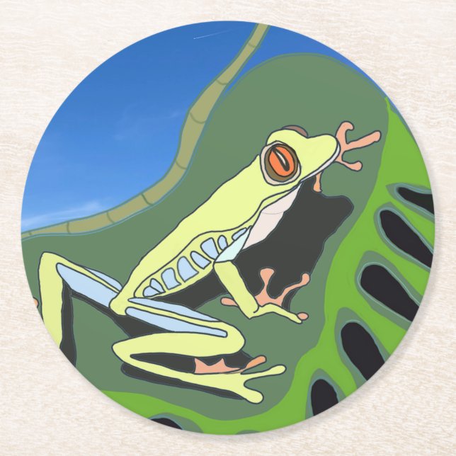 Climbing Tree Frog    Round Paper Coaster (Front)
