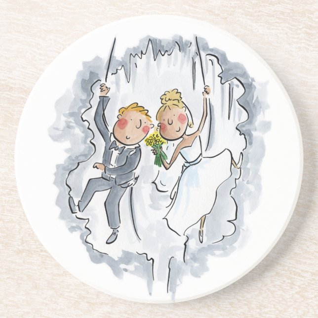 Climbing Wedding Couple Coaster (Front)