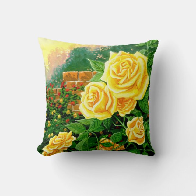 Climbing Yellow Roses Throw Pillow (Front)