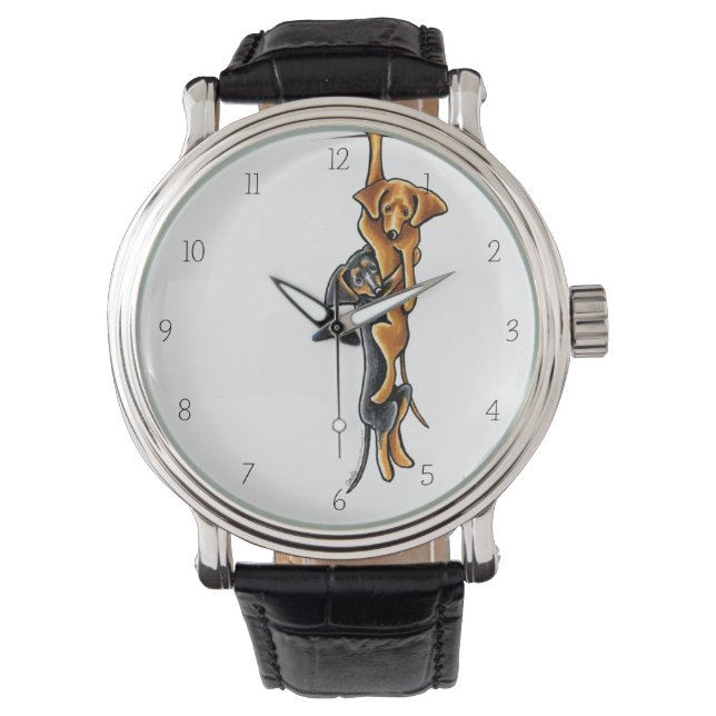 Clingy Dachshund Smooth Black/Tan Red Watch (Front)