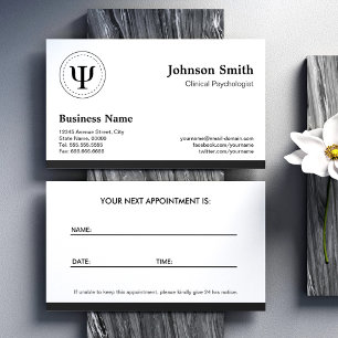 Clinical Psychologist - Psychology Appointment Card