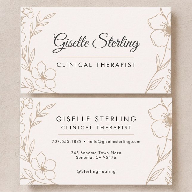 Clinical Therapist Botanical Floral  Business Card (Creator Uploaded)