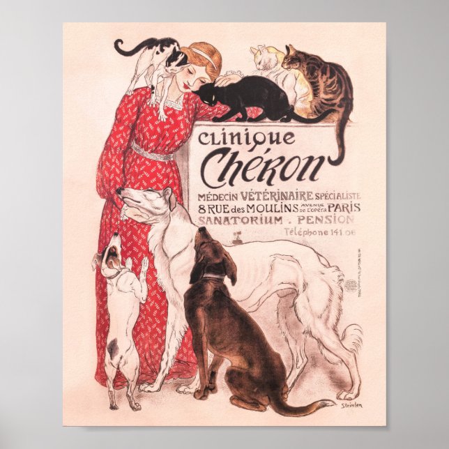 Clinique Cheron Vintage Dog Cat Steinlen Poster (Front)