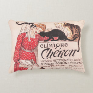 Clinique Cheron Vintage Dog Cat Steinlen Poster Decorative Cushion