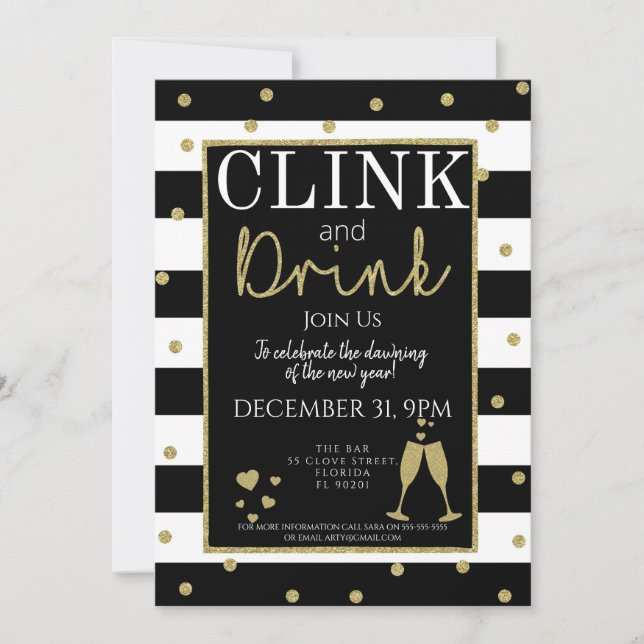 clink and drink new year party PTO PTA Invitation (Front)