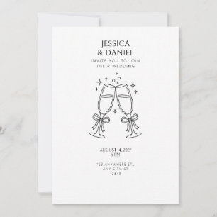 Clinking Champagne Glass Ribbon Wedding Invitation