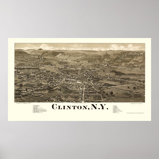 Clinton, NY Panoramic Map - 1885 Poster (Front)