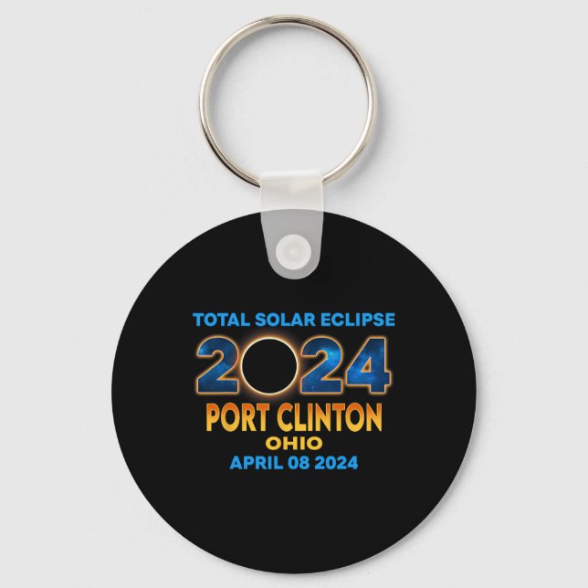 Clinton Ohio Eclipse 2024 Total Solar Eclipse  Key Ring (Front)