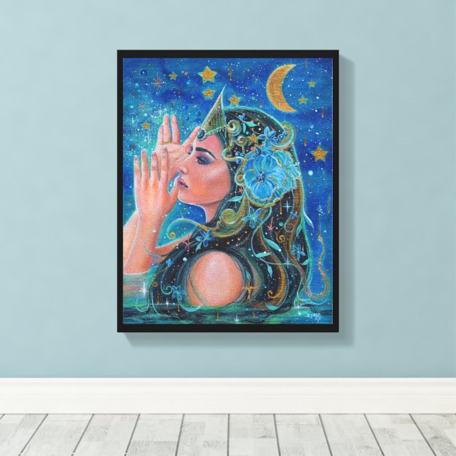 Clio Mermaid with gold accents by Renee Lavoie Canvas Print (Insitu(Wood Floor))