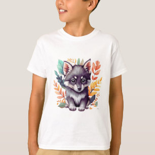 Clip art bébé loup noir corps entier cute aquarell T-Shirt