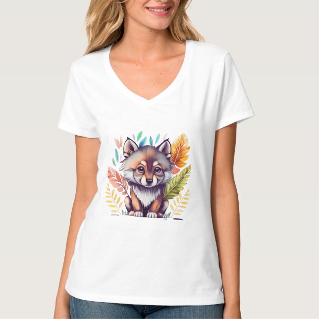 Clip art bébé loup noir corps entier cute aquarell T-Shirt (Front)