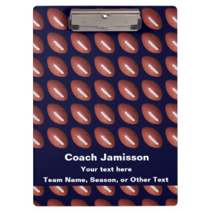 Clipboard Dark Navy, Football Pattern, for Coach