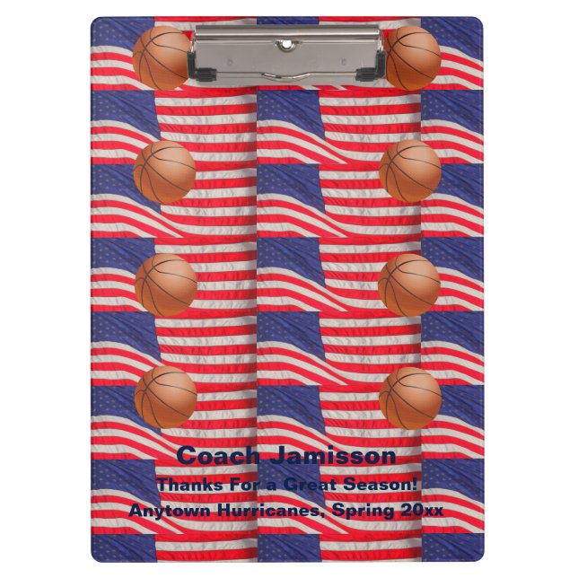 Clipboard, Multi American Flags, Basketball Coach Clipboard (Front)
