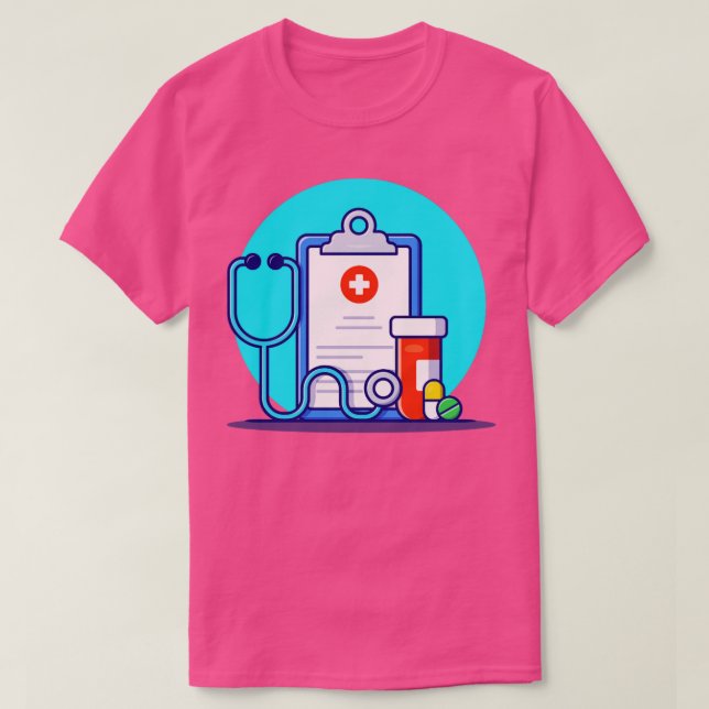 Clipboard Stethoscope Jar And Pills T-Shirt (Design Front)
