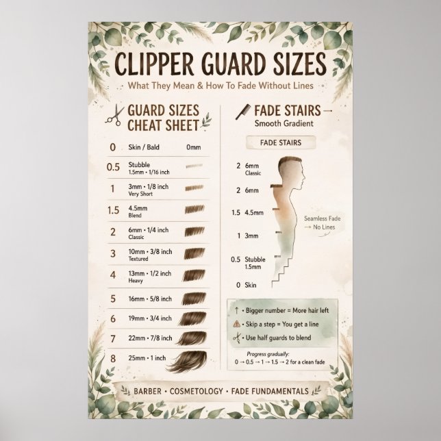 Clipper Guard Sizes Chart (Front)