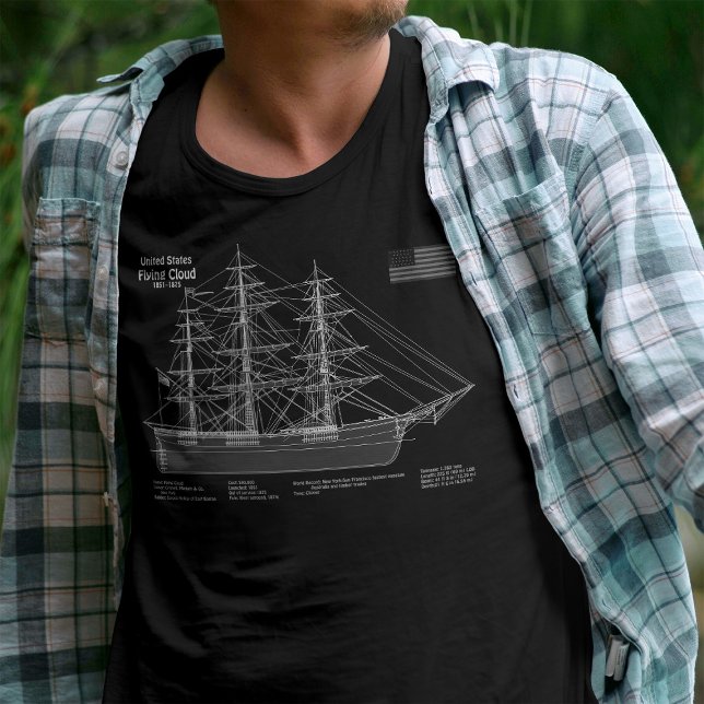 Clipper Ship Flying Cloud - Blueprint ABD T-Shirt (Clipper Ship Flying Cloud - Blueprint ABD. Men Basic Black T-Shirt )
