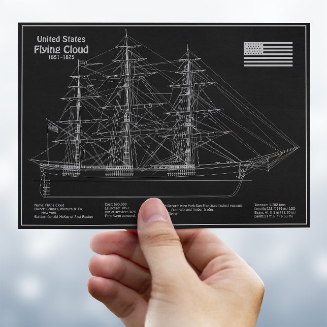 Clipper Ship Flying Cloud - Blueprint PD Postcard (Clipper Ship Flying Cloud - Blueprint PD. Postcard )
