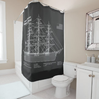 Clipper Ship Flying Cloud - Blueprint PD Shower Curtain