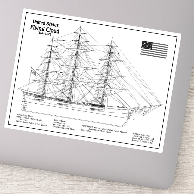 Clipper Ship Flying Cloud - Ship Blueprint BD (Clipper Ship Flying Cloud - Ship Blueprint BD. Sticker)