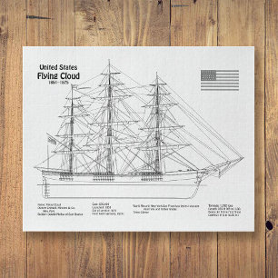 Clipper Ship Flying Cloud - Ship Blueprint BD Jigsaw Puzzle