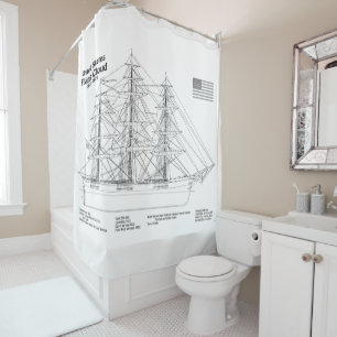 Clipper Ship Flying Cloud - Ship Blueprint BD Shower Curtain