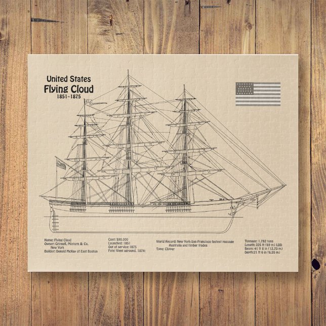 Clipper Ship Flying Cloud - Ship Blueprint SD Jigsaw Puzzle (Clipper Ship Flying Cloud - Ship Blueprint SD. Jigsaw Puzzle)