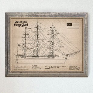 Clipper Ship Flying Cloud - Ship Blueprint SD Poster
