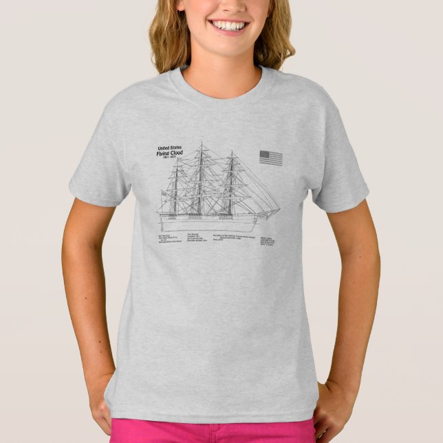 Clipper Ship Flying Cloud - Ship Blueprint SD T-Shirt (Front)